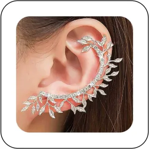 Boho Leaf Climber Cuff Earrings Cz Leaf Ear Wrap Earrings Silver Leaves Ear Cuff Earrings Leaves Ear Crawler Earrings Crystal Leaf Earrings Jewelry for Women