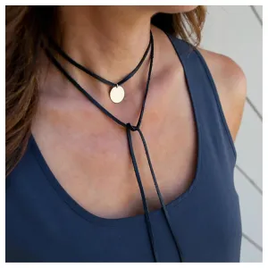 Boho Long Suede Necklace Black Velvet Wrap Necklace Rope Coin Pendant Necklace Choker Vintage Cord Choker Necklace Jewelry for Women and Girls (Gold)