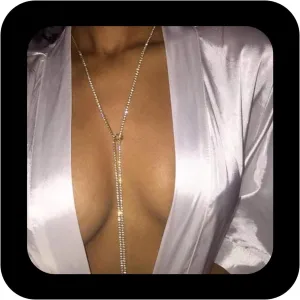 Boho Long Tennis Chain Necklace Rhinestone Long Wrap Choker Necklace Sparkly Crystal Y Necklace Gold Diamond Chain Lariat Necklace Chain Jewelry for Women