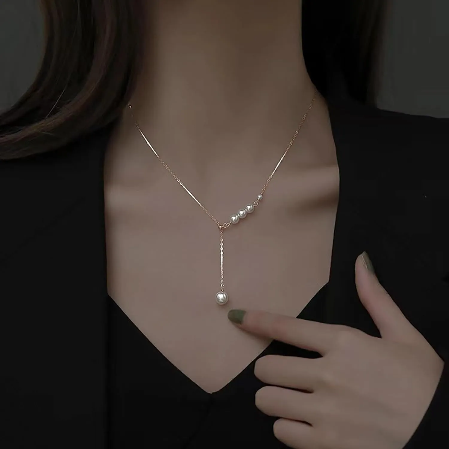 Boho Pearl Y Lariat Necklace Gold Pearl Y Necklace White Pearl Pendant Necklace Long Pearl Drop Necklace Jewelry for Women