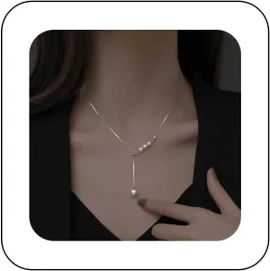 Boho Pearl Y Lariat Necklace Gold Pearl Y Necklace White Pearl Pendant Necklace Long Pearl Drop Necklace Jewelry for Women