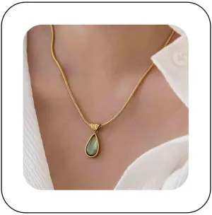 Boho Peridot Teardrop Necklace Gold Green Gemstone Necklace Peridot Stone Necklace August Birthstone Necklace Chain Peridot Pendant Necklace Jewelry for Women