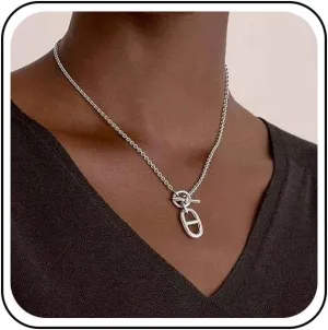 Boho Pig Nose Necklace Pig Nose Pendant Necklace Minimalist Oval Circle Necklace Silver Toggle Clasp Choker Necklace Jewelry for Women