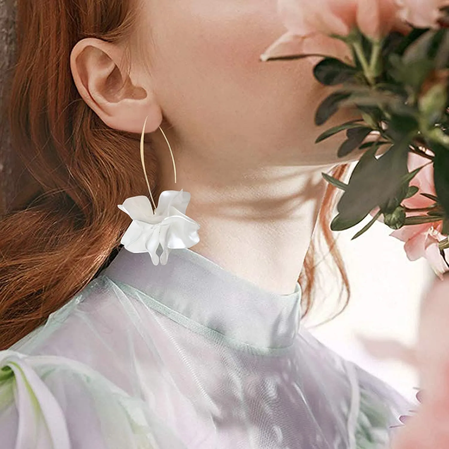 Boho Rose Petal Dangle Resin Earrings - Long Drop Acrylic Tiered Flower Earrings - Statement Exaggerated Floral Tassel Earrings for Women and Girls