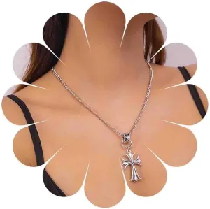 Boho Silver Cross Pendant Necklace Vintage Faith Cross Choker Necklace Religious Cross Chain Necklace Large Cross Necklace Jewelry for Women