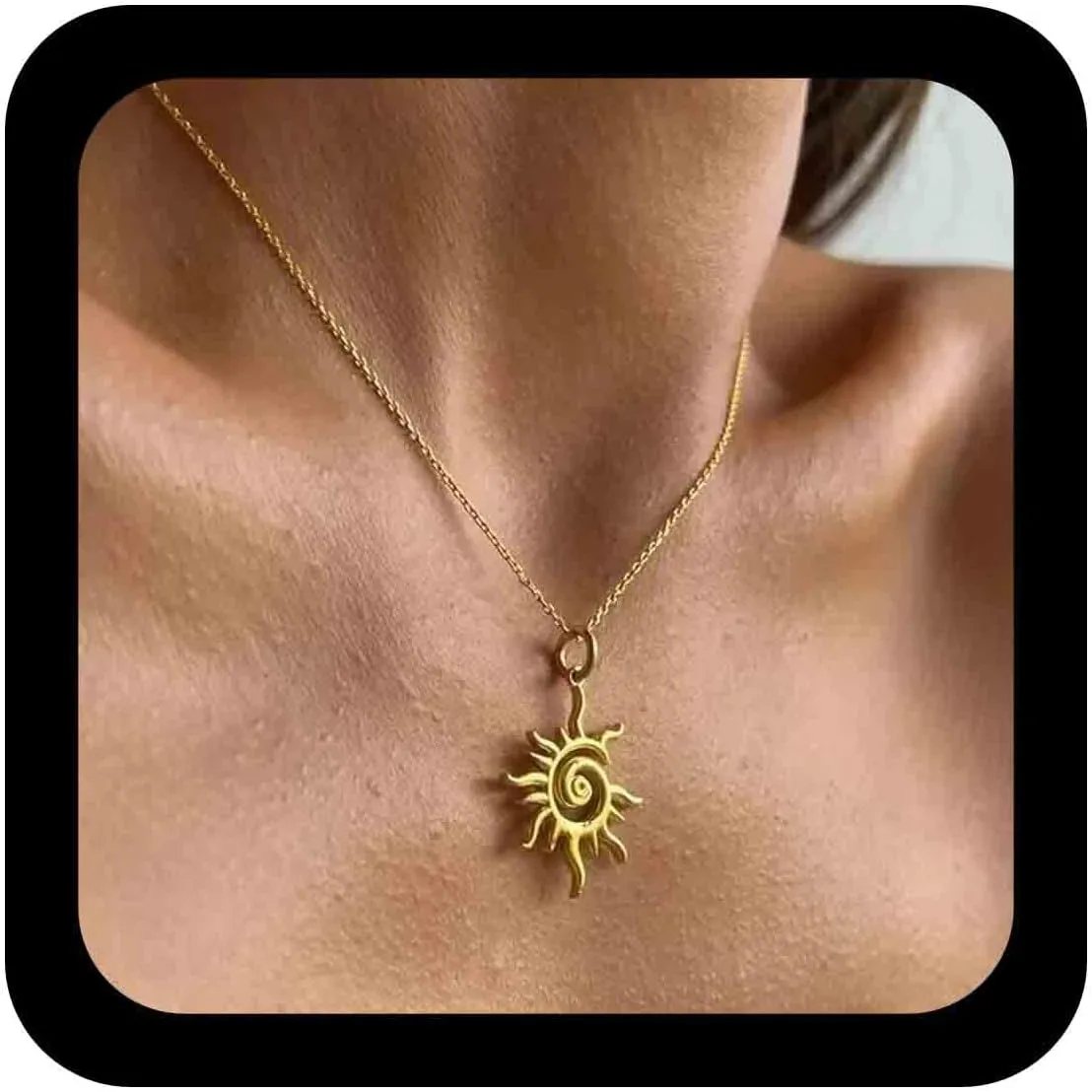 Boho Spiral Sun Pendant Necklace Gold Sunburst Choker Necklace Metal Sun Necklace Dainty Sunshine Necklace Chain Celestial Sun Chain Necklace Jewelry For Women