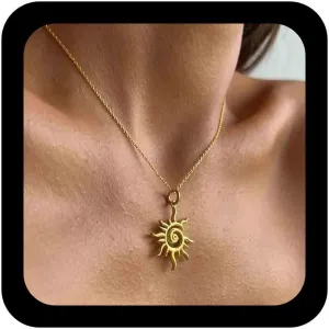 Boho Spiral Sun Pendant Necklace Gold Sunburst Choker Necklace Metal Sun Necklace Dainty Sunshine Necklace Chain Celestial Sun Chain Necklace Jewelry For Women