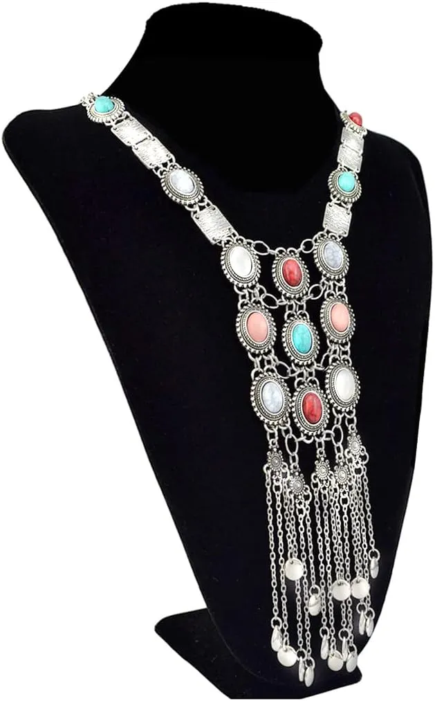 Boho Statement Turquoise Body Chain Necklace for Women, Gold Crossover Bikini Bra Body Jewelry Summer Beach Belly Waist Chain For Girls