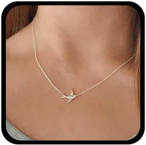 Boho Swallow Pendant Necklace Silver Swallow Necklace Flying Bird Choker Necklace Small Bird Necklace Funny Bird Chain Necklace Jewelry for Women