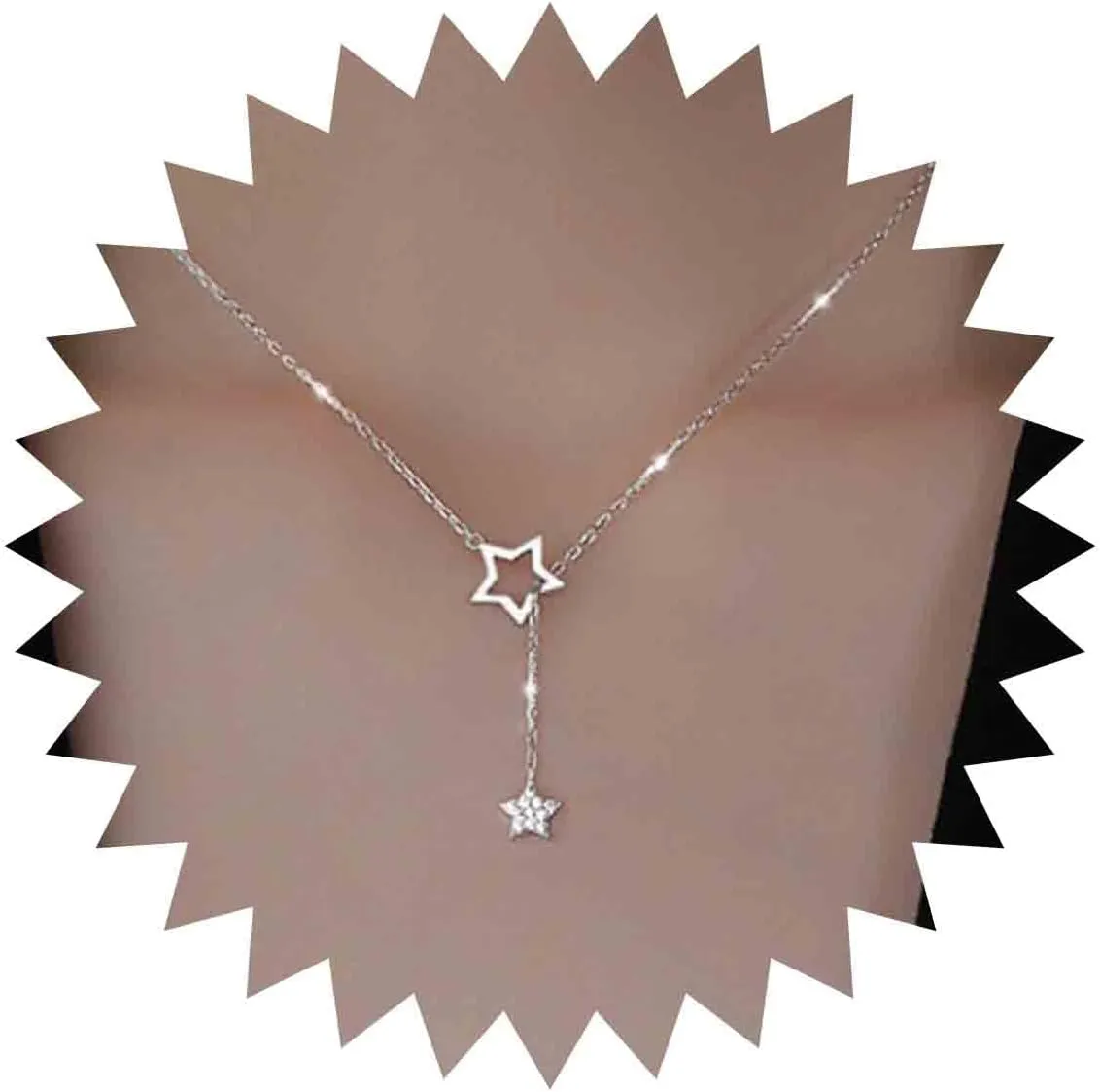 Boho Y Lariat Necklace Choker Gold Crystal Star Drop Pendant Minimalist Chain Jewelry for Women