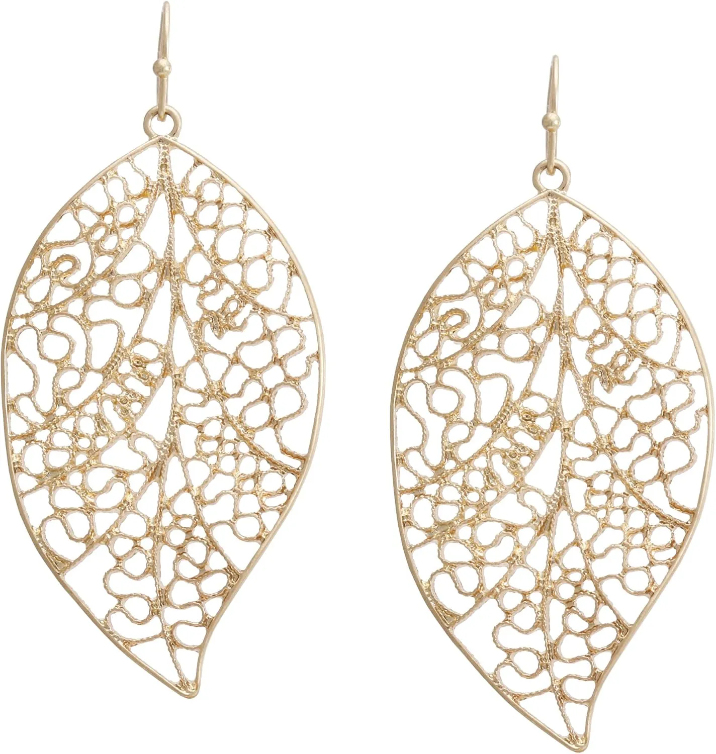 Bonaluna Filigree Leaf Shaped Dangle Drop Statement Earrings for Women
