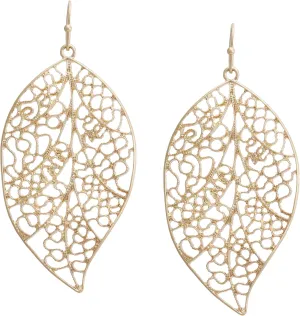 Bonaluna Filigree Leaf Shaped Dangle Drop Statement Earrings for Women