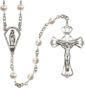 Bonyak Jewelry Sterling Silver 6mm Cream, Imitation Pearl Miraculous Rosary