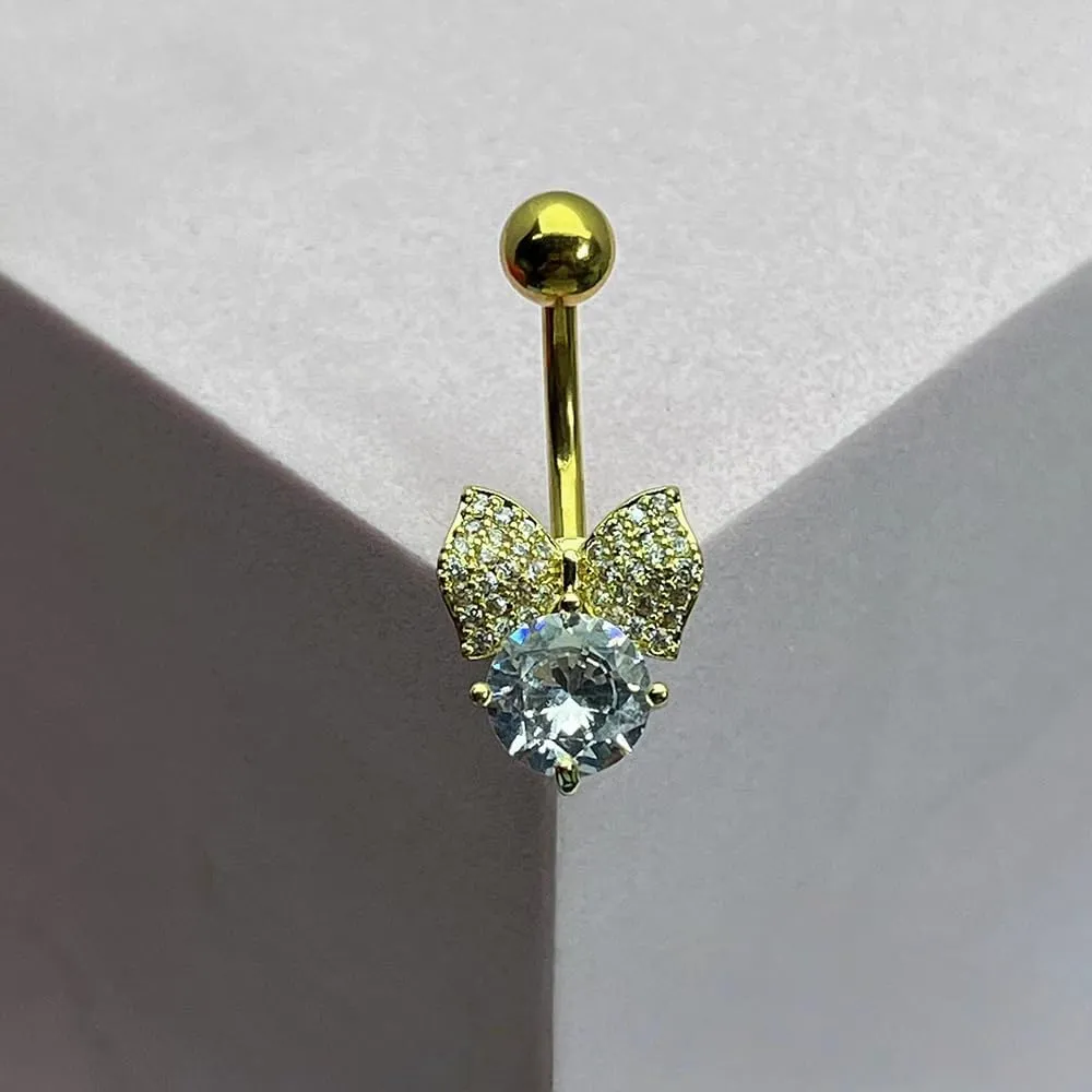 Bowknot Butterfly Belly Rings For Women Bowknot Cubic Zirconia Butterfly Titanium Belly Button Rings Dangle Belly Button Rings Medusa Piercing Jewelry For Part Gifts