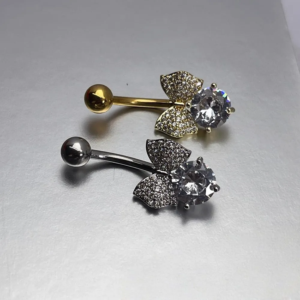 Bowknot Butterfly Belly Rings For Women Bowknot Cubic Zirconia Butterfly Titanium Belly Button Rings Dangle Belly Button Rings Medusa Piercing Jewelry For Part Gifts