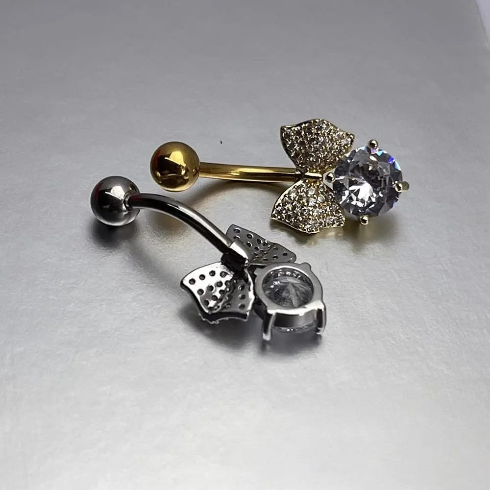 Bowknot Butterfly Belly Rings For Women Bowknot Cubic Zirconia Butterfly Titanium Belly Button Rings Dangle Belly Button Rings Medusa Piercing Jewelry For Part Gifts