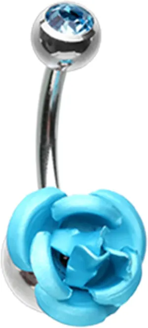 Bright Metal Rose Flower Blossom Navel Belly Button Ring Size 14GA 3/8