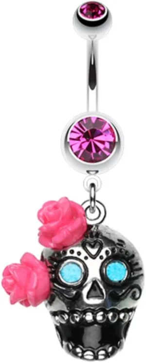 Bright Sugar Skull Rose WildKlass Belly Button Ring
