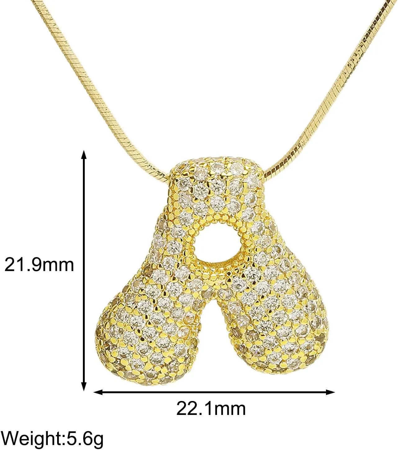 Bubble Letter Necklace, 14K Gold Plated Balloon Initial Pendant Snake Chain Necklace Dainty Iced Out CZ Jewelry Gift for Women