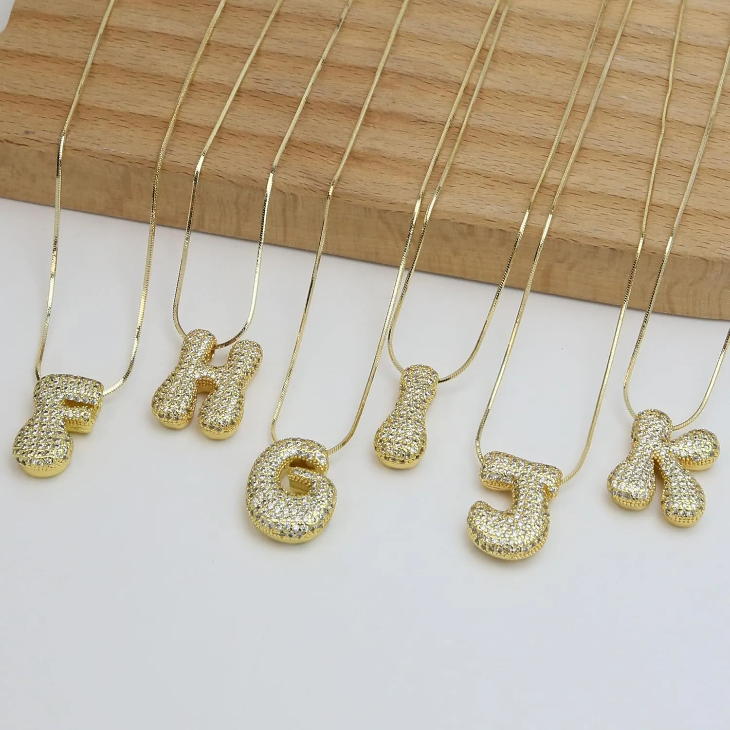 Bubble Letter Necklace, 14K Gold Plated Balloon Initial Pendant Snake Chain Necklace Dainty Iced Out CZ Jewelry Gift for Women