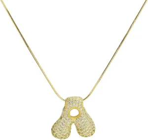 Bubble Letter Necklace, 14K Gold Plated Balloon Initial Pendant Snake Chain Necklace Dainty Iced Out CZ Jewelry Gift for Women