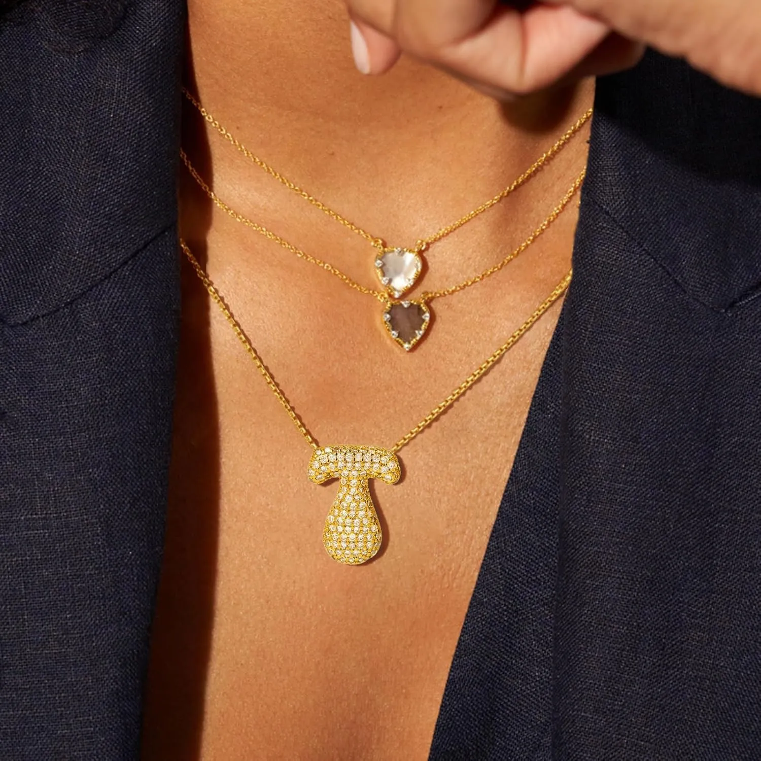 Bubble Letter Necklace, 14K Gold Plated Balloon Initial Pendant Snake Chain Necklace Dainty Iced Out CZ Jewelry Gift for Women