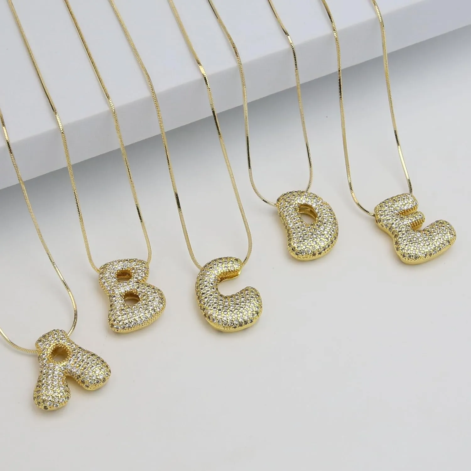 Bubble Letter Necklace, 14K Gold Plated Balloon Initial Pendant Snake Chain Necklace Dainty Iced Out CZ Jewelry Gift for Women