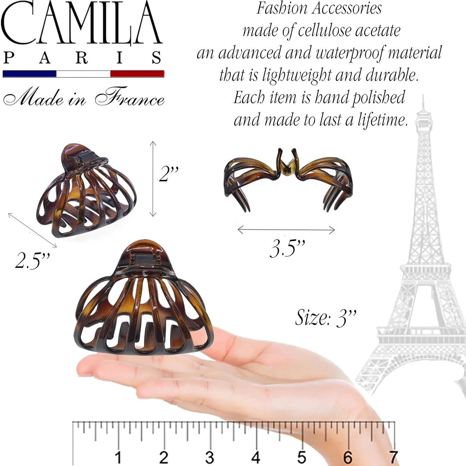 Camila Paris CP3631 Octopus French Hair Clips for Women Thick Hair, Large Hair Clips for Thick Hair for Curly Wavy Long Hair, Strong No-Slip Grip Hair Claw Clip Big Hair Clips for Women Made in France