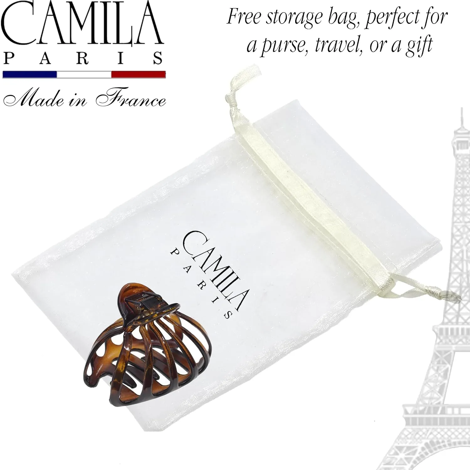 Camila Paris CP3631 Octopus French Hair Clips for Women Thick Hair, Large Hair Clips for Thick Hair for Curly Wavy Long Hair, Strong No-Slip Grip Hair Claw Clip Big Hair Clips for Women Made in France