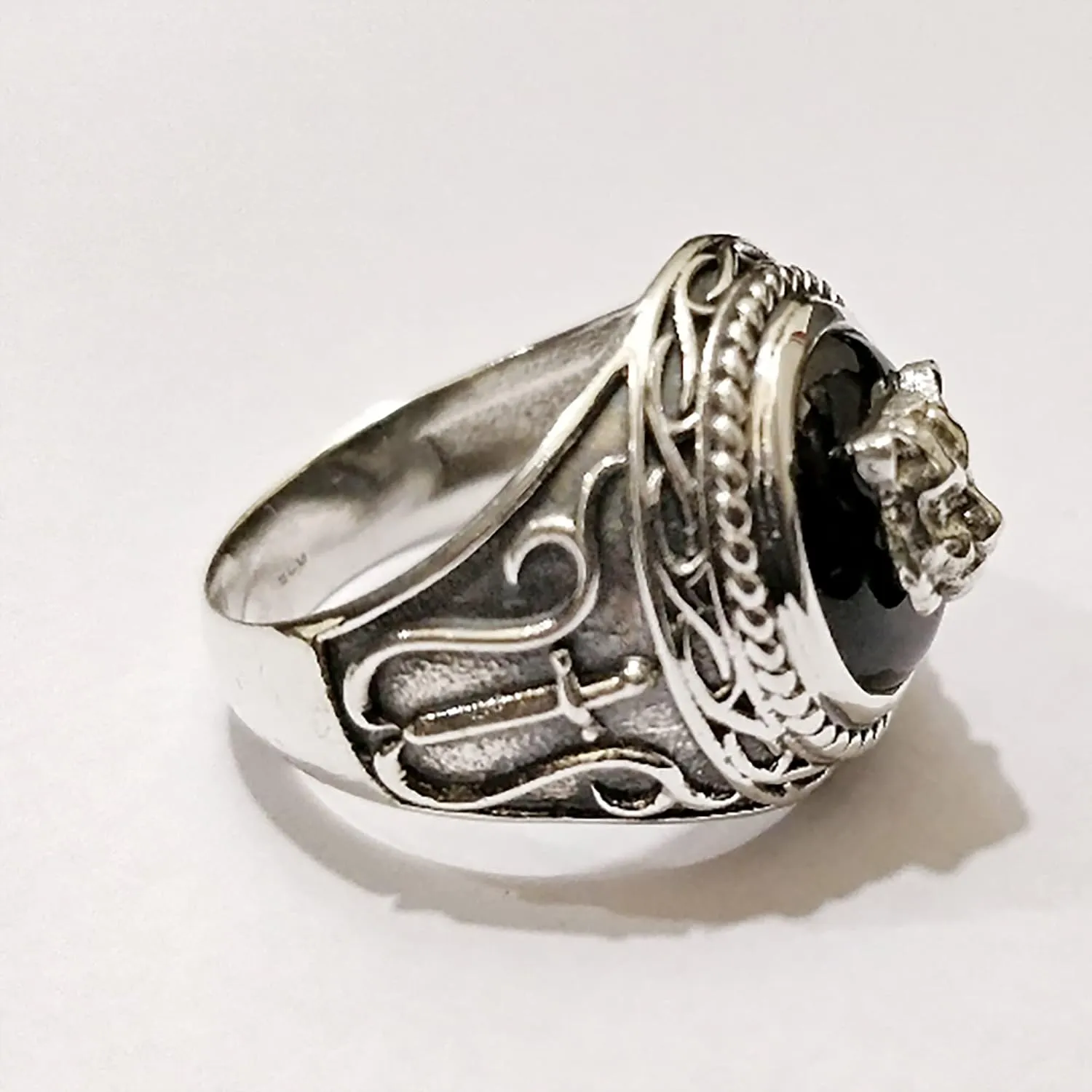 Captain Hector Barbossa Ring, Solid 925 Sterling Silver Ring, NATURAL Black ONYX Gemstone, The Pirates of the Caribbean Ring, Gift for Him, Kohi Ring, UNISEX Ring (10)