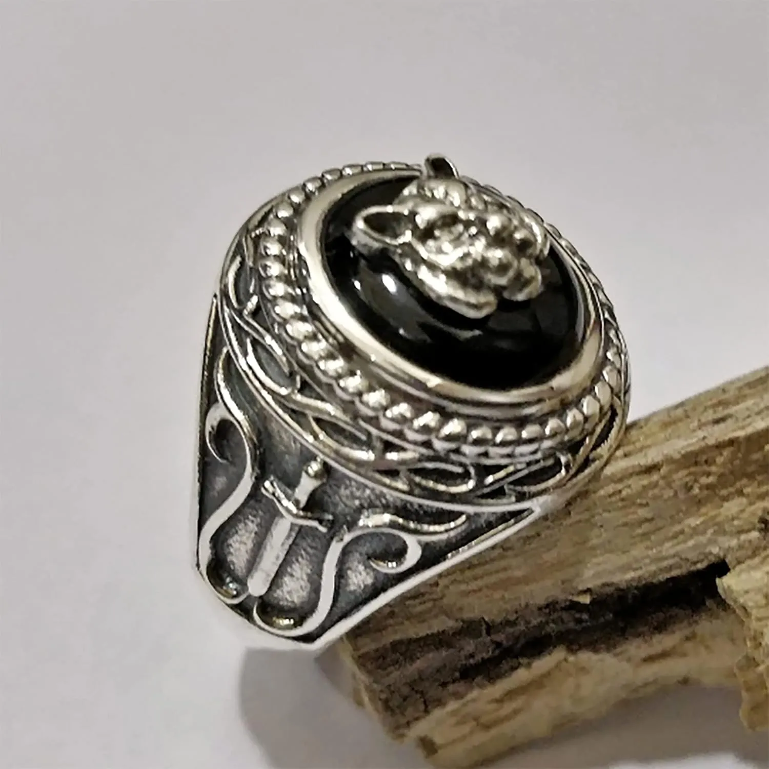 Captain Hector Barbossa Ring, Solid 925 Sterling Silver Ring, NATURAL Black ONYX Gemstone, The Pirates of the Caribbean Ring, Gift for Him, Kohi Ring, UNISEX Ring (10)