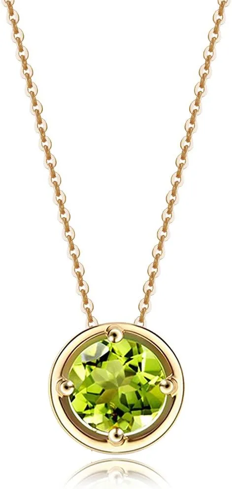 Carleen 14K Solid Yellow Gold Round Birthstone Necklace for Women Amethyst Peridot Citrine Solitaire Pendant Necklace Delicate Dainty Fine Jewelry Gift for Women Mom Girlfriend, 18INCH