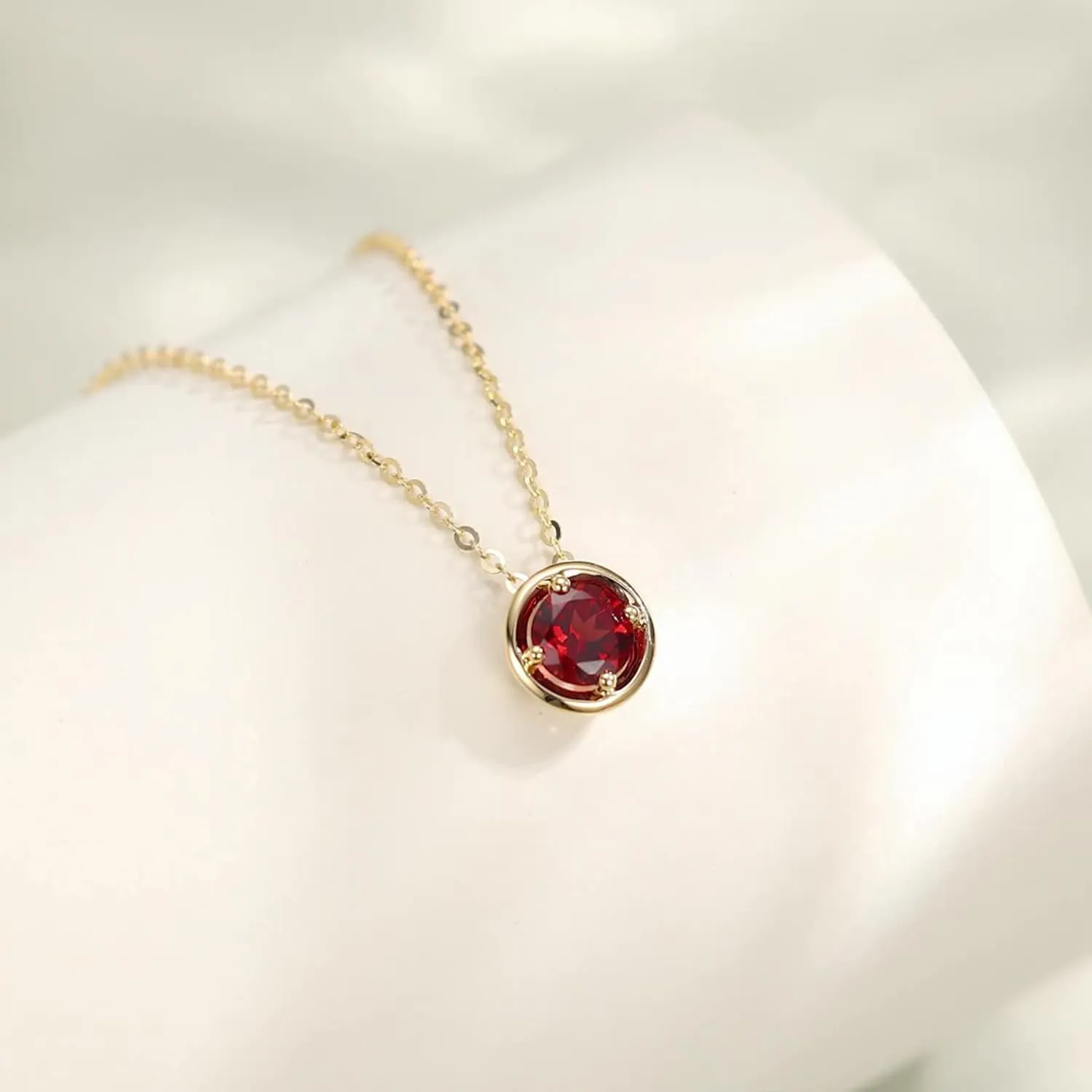 Carleen 14K Solid Yellow Gold Round Birthstone Necklace for Women Amethyst Peridot Citrine Solitaire Pendant Necklace Delicate Dainty Fine Jewelry Gift for Women Mom Girlfriend, 18INCH