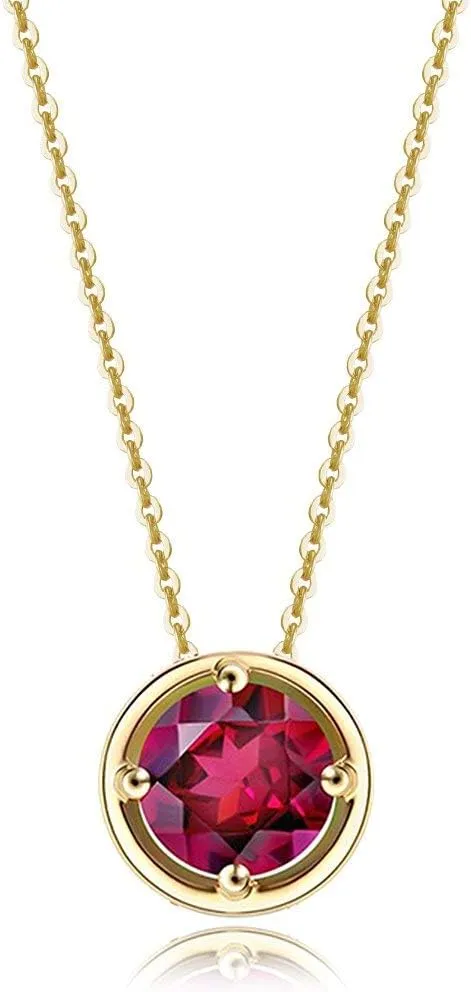 Carleen 14K Solid Yellow Gold Round Birthstone Necklace for Women Amethyst Peridot Citrine Solitaire Pendant Necklace Delicate Dainty Fine Jewelry Gift for Women Mom Girlfriend, 18INCH
