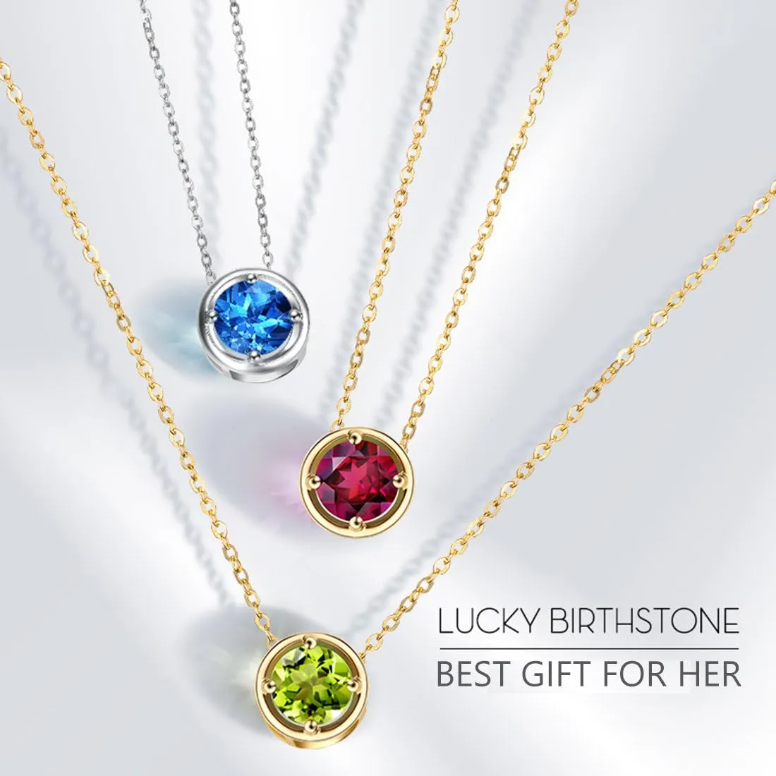 Carleen 14K Solid Yellow Gold Round Birthstone Necklace for Women Amethyst Peridot Citrine Solitaire Pendant Necklace Delicate Dainty Fine Jewelry Gift for Women Mom Girlfriend, 18INCH