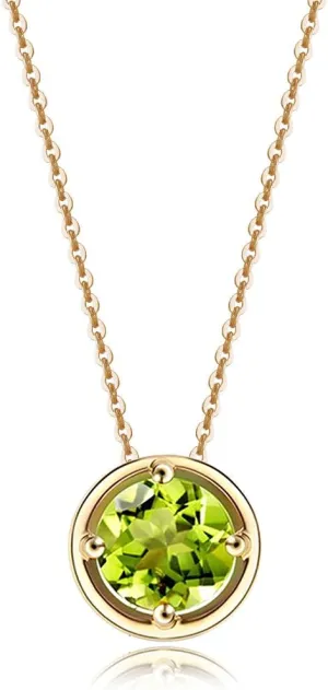 Carleen 14K Solid Yellow Gold Round Birthstone Necklace for Women Amethyst Peridot Citrine Solitaire Pendant Necklace Delicate Dainty Fine Jewelry Gift for Women Mom Girlfriend, 18INCH