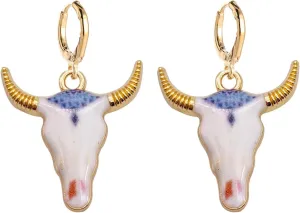 Cattle Head Earrings for Women Unique Enamel Cute Bohemia Colored Bull Cow Herd Head Dangle Earrings Handmade Charms Ethnic Vintage Animal Drop Earrings Jewelry Gifts