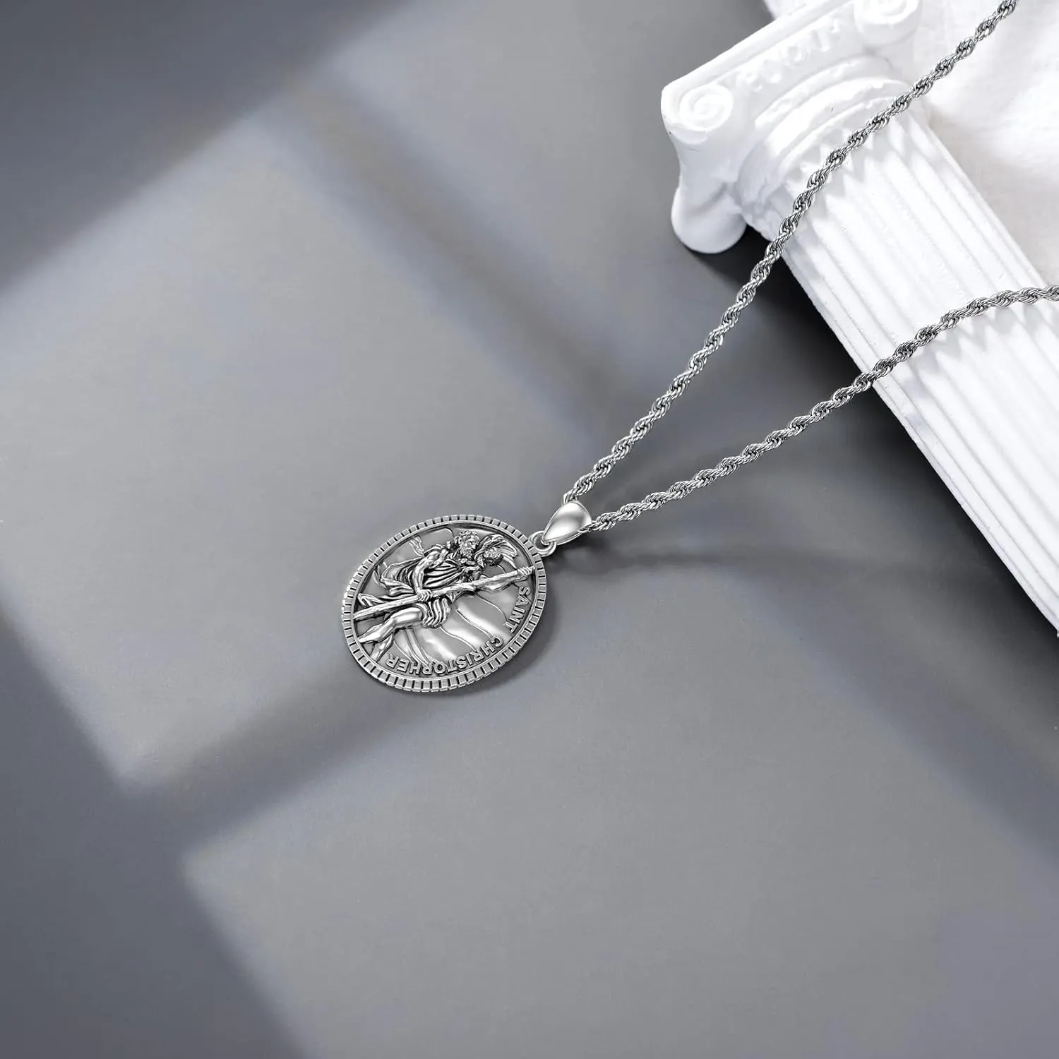CEKAMA 925 Sterling Silver Patron Saint Medal Necklace For Men & Women Delicate Texture Protect Us Amulet Pendant With 20/22/24 Inches Chain Jewelry for Christmas Valentine Birthday