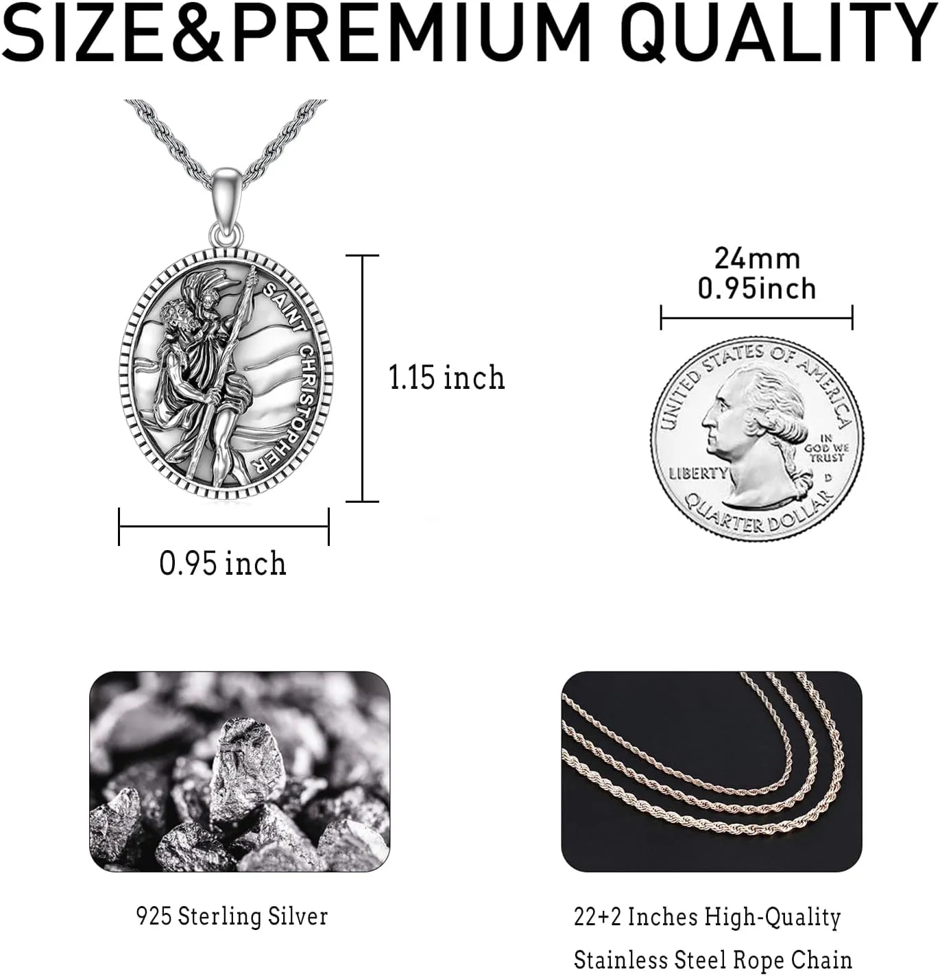 CEKAMA 925 Sterling Silver Patron Saint Medal Necklace For Men & Women Delicate Texture Protect Us Amulet Pendant With 20/22/24 Inches Chain Jewelry for Christmas Valentine Birthday