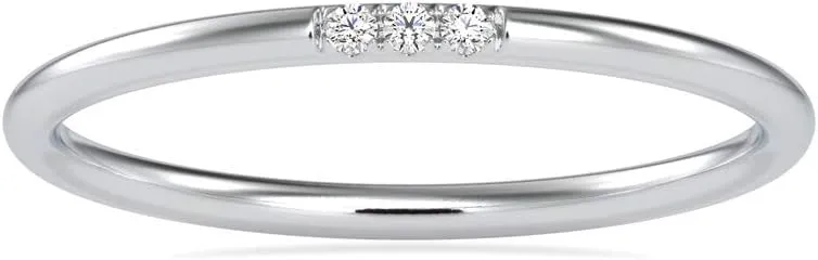 Certified 3 Stone Diamond Ring Studded with Round Cut Natural Diamond in 14k White/Yellow/Rose Gold Wedding Band Ring for Women | Bridal Ring for Her | Couple Promise Ring (0.02 Ct, IJ-SI)