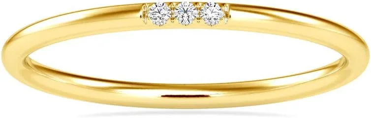 Certified 3 Stone Diamond Ring Studded with Round Cut Natural Diamond in 18k White/Yellow/Rose Gold Wedding Band Ring for Women | Bridal Ring for Her | Couple Promise Ring (0.02 Ct, IJ-SI)