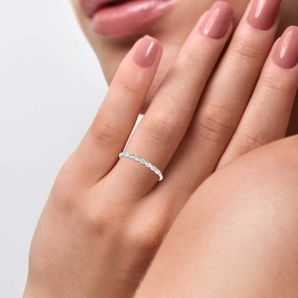Certified Wedding Band Ring Studded with 7 Round Natural Diamond in 14k White/Yellow/Rose Gold Bridal Ring for Women | Anniversary Ring for Her | Couple Promise Ring (0.046 Ct, IJ-SI)