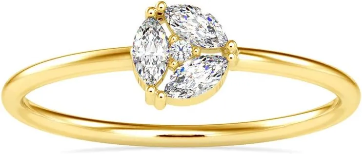 Certified Wedding Ring Studded with Marquise & Round Cut Natural Diamond in 18K White/Yellow/Rose Gold Bridal Ring for Women | Couple Promise Ring for Her | Natural Diamond Ring (0.16 Ct, IJ-SI)