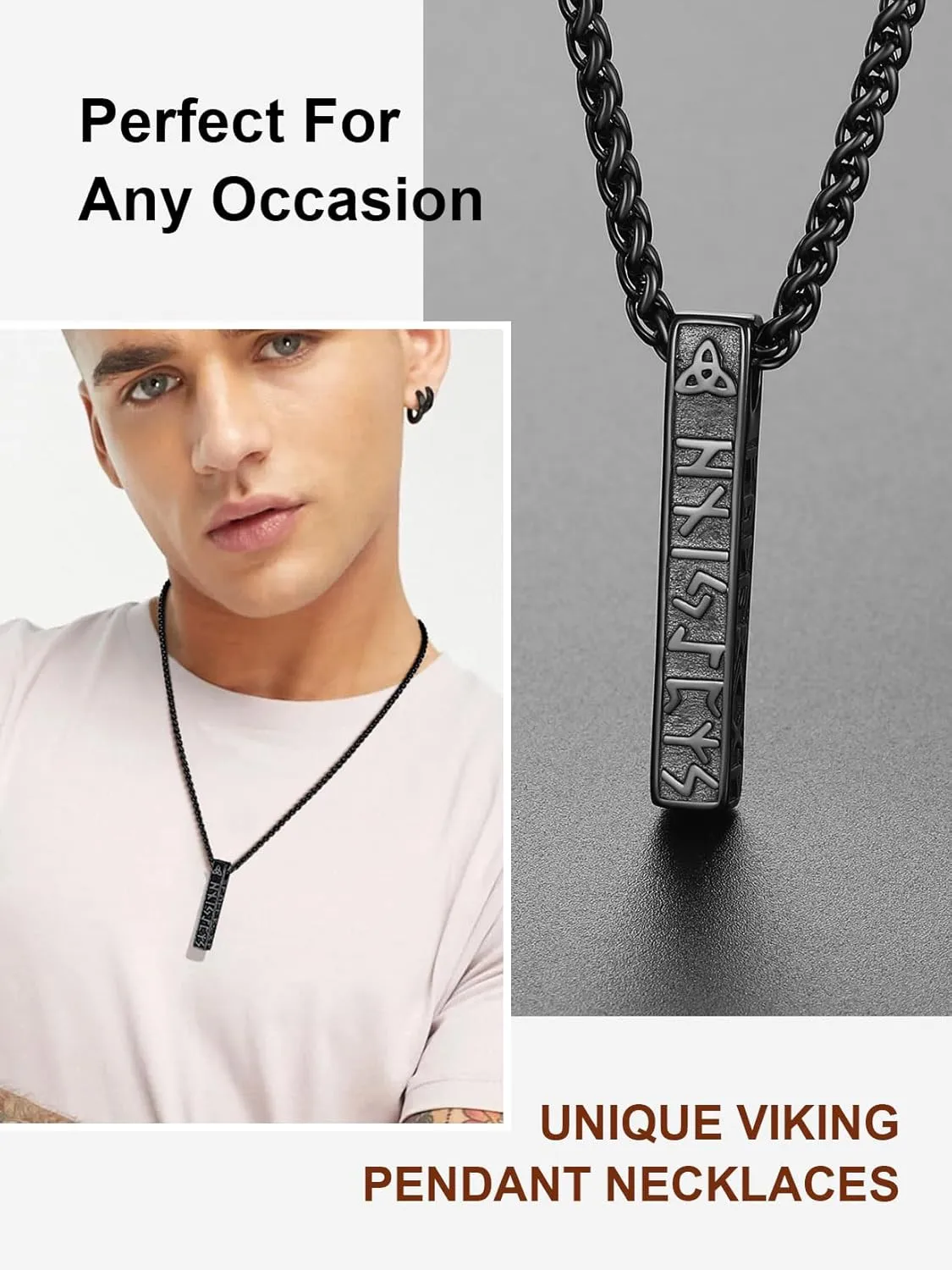 ChainsProMax Mens Viking Necklace, Arrowhead/Rune/Raven Skull Necklace for Men Nordic Jewelry-Send Gift Box