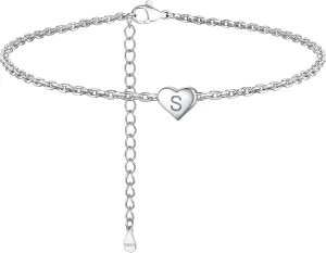 ChainsProMax Solid Silver Heart Initial Bracelet With S925 Stamp, Adjusted in Size (6.3-8.3"), Delicate Friendship Gift for Lady-Send Gift Box