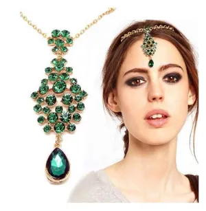 Chargances Fashion Women Halloween Forehead Jewelry Turquoise Teardrop Forehead Chain Hair Pin Forehead Headpiece for Weeding Festival Halloween Prom Delicate Chain Jewelry for Women and Girls