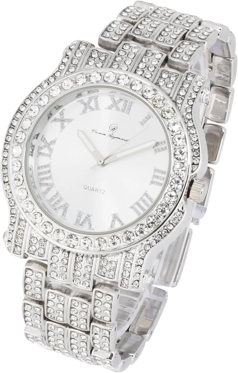 Charles Raymond Bling-ed Out Ultimate Hip Hop Royalty Mens Watch w/Easy Reader Roman Numeral or Iced Out Diamond Time Indicators - Bright Colored Dials - L0504