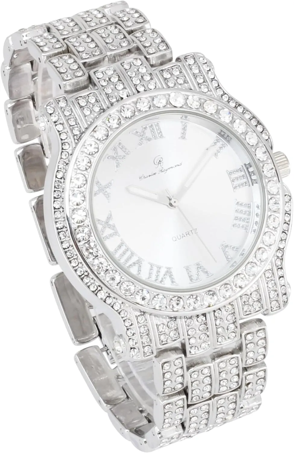 Charles Raymond Bling-ed Out Ultimate Hip Hop Royalty Mens Watch w/Easy Reader Roman Numeral or Iced Out Diamond Time Indicators - Bright Colored Dials - L0504