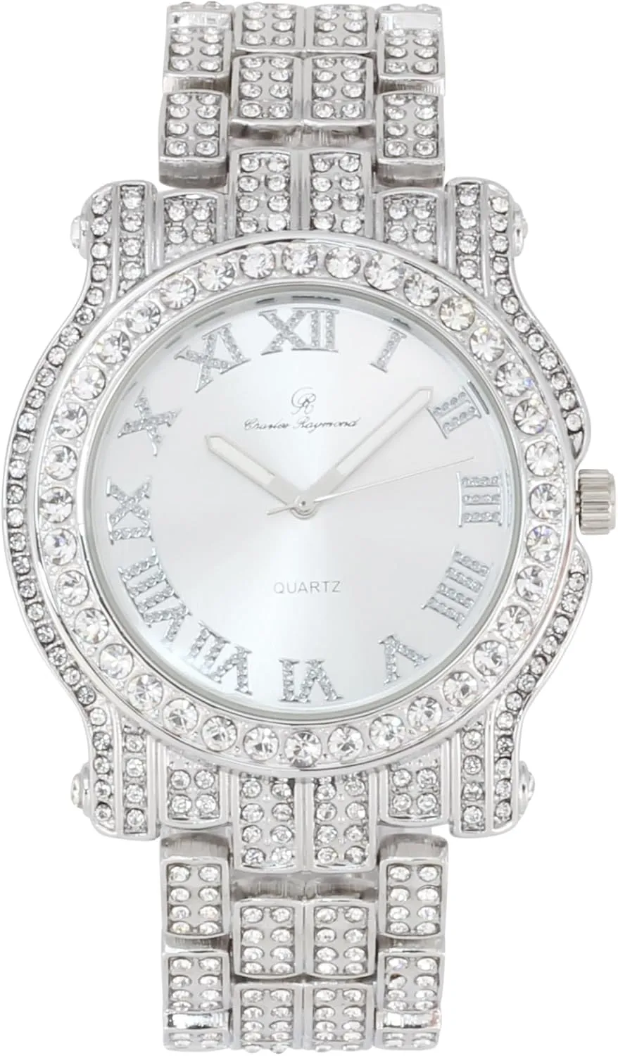 Charles Raymond Bling-ed Out Ultimate Hip Hop Royalty Mens Watch w/Easy Reader Roman Numeral or Iced Out Diamond Time Indicators - Bright Colored Dials - L0504