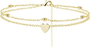 Charm Bracelet for Women, Delicate Anklet Adjustable Portable Double Layer Love Heart Women Feet Chain for Valentine's Day Gift Birthday Present